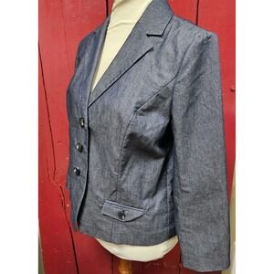 Liz Claiborne DENIM 3 button Well Made Blazer Womens 38" Short Length